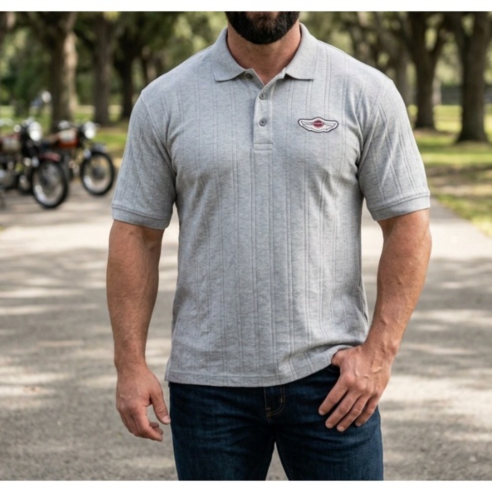 HARLEY DAVIDSON Polo Shirt Men‎ L Gray 100 Years 2003 Patch Logo Motorcycle